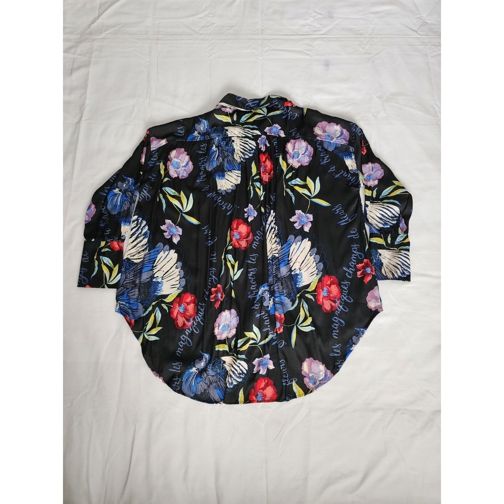 Free People Women's Black Multicolor Floral Silky Nights Blouse Size XS/TP - Picture 3 of 12